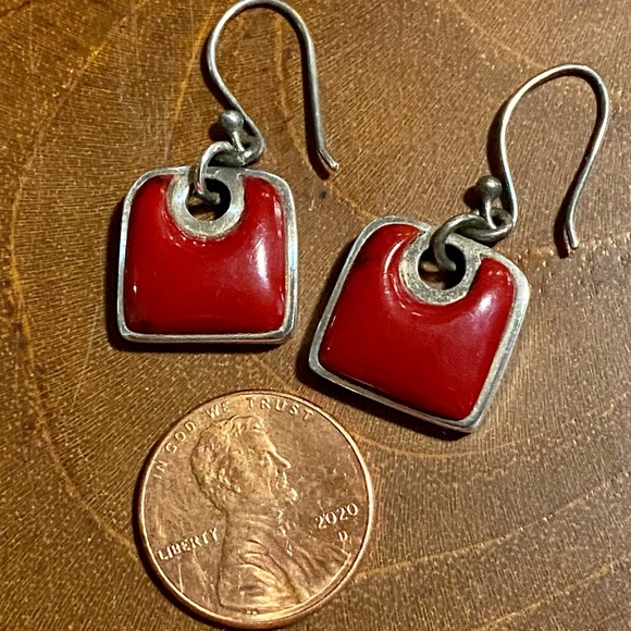Artful red sterling silver earrings - Picture 2 of 3